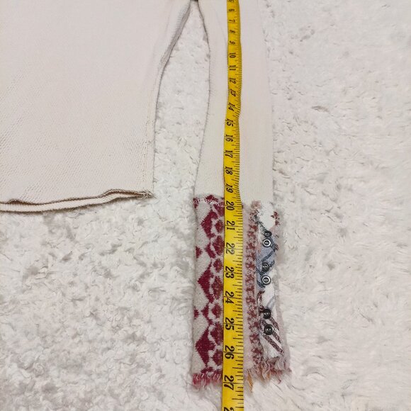 Free People We the Free Women Art School Cuff V-Neck Thermal Shirt Cream Size M - Picture 6 of 10